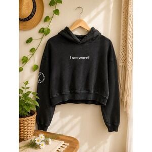 Barstool Sports Chicks Cropped Hoodie Call Her Daddy I am Unwell Medium Black